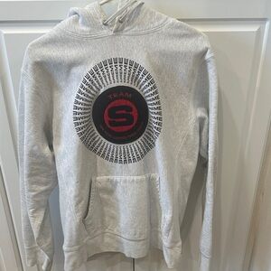 Supreme Light Gray Hoodie with Red and Black Logo